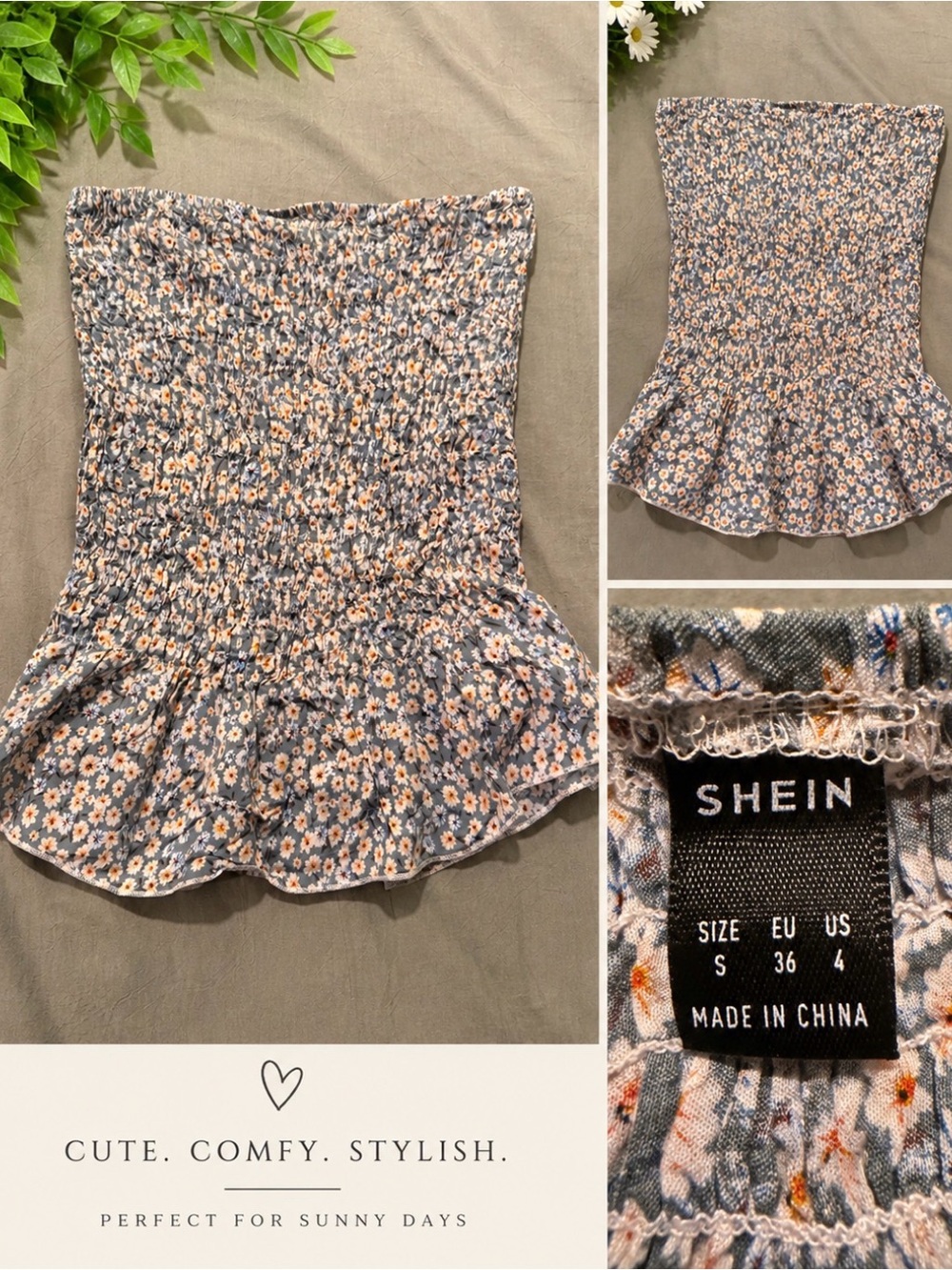 SHEIN Blue Floral Smocked Peplum Mini Skirt